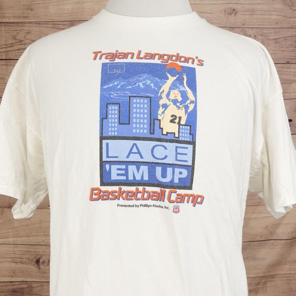 Vintage Nike Shirt Mens XL White Trajan Langdon Lace 'Em Up Basketball Tee